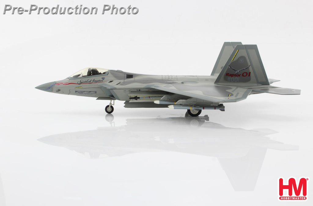 PRE-ORDER F-22 Raptor Spirit of America (underwing weapons: 2 x AGM-158, 8 x AIM-120, 2 x fuel tanks) Diecast 1:72 Scale Model - Hobby Master HA2811C