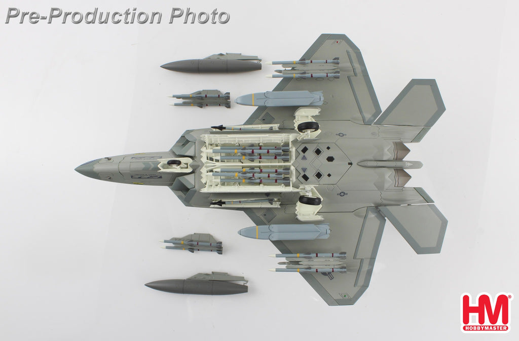 PRE-ORDER F-22 Raptor Spirit of America (underwing weapons: 2 x AGM-158, 8 x AIM-120, 2 x fuel tanks) Diecast 1:72 Scale Model - Hobby Master HA2811C