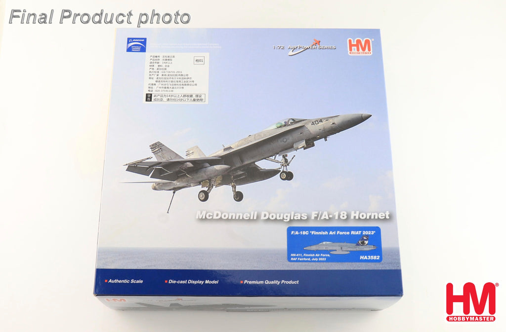 PRE-ORDER McDonnell-Douglas F/A-18C Finnish Ari Force RIAT 2023 HN-411 Finnish Air Force RAF Fairford Diecast 1:72 Scale Model - Hobby Master HA3582