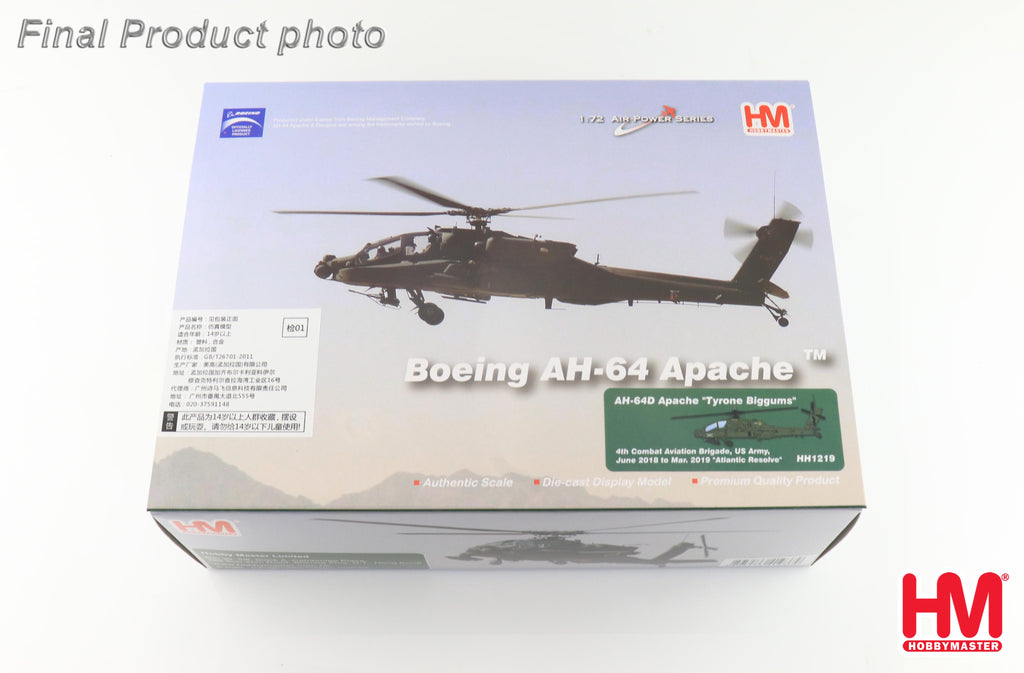 PRE-ORDER Boeing AH-64D Apache - Tyrone Biggums 4th Combat Aviation Brigade US Army Diecast 1:72 Scale Model - Hobby Master HH1219