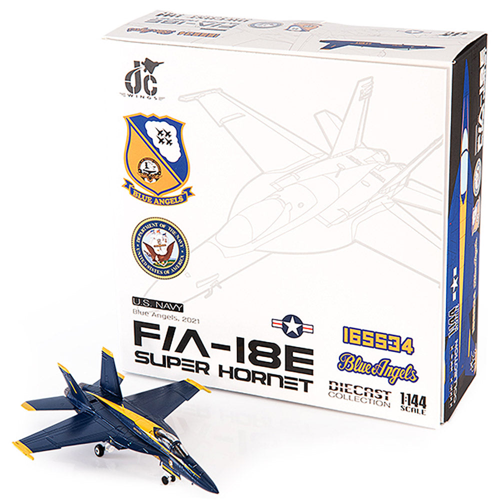 PRE-ORDER Boeing F/A-18E Super Hornet U.S. NAVY Blue Angels Diecast 1:144 Scale Model - JC Wings JCW-144-F18-004