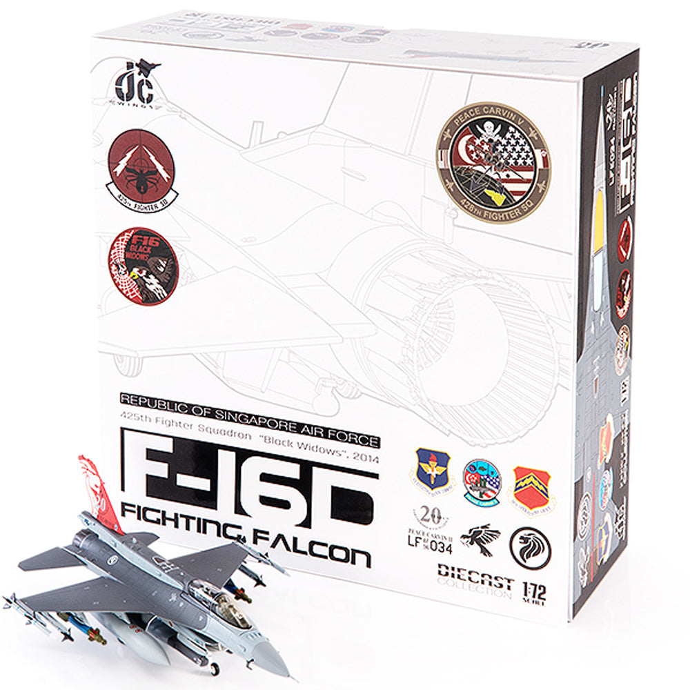 PRE-ORDER General Dynamics F-16D Fighting Falcon Republic of Singapore Air Force Diecast 1:72 Scale Model - JC Wings JCW-72-F16-015