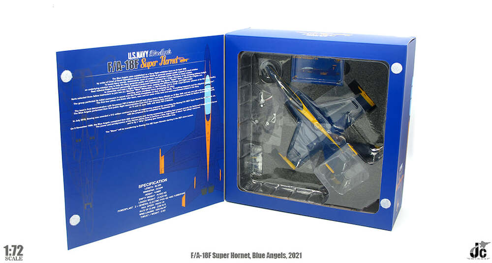 PRE-ORDER Boeing F/A-18F Super Hornet U.S. NAVY Blue Angels Diecast 1:72 Scale Model - JC Wings JCW-72-F18-010