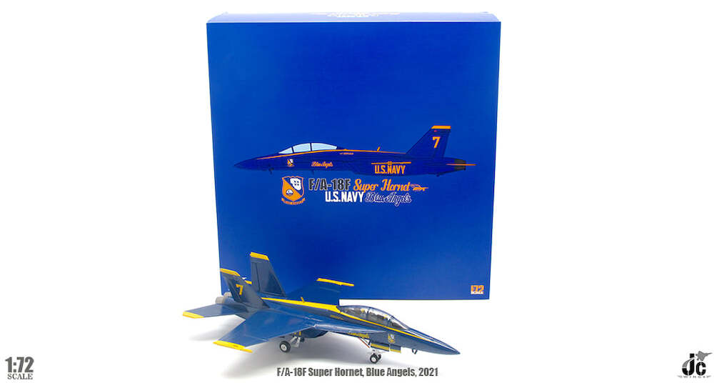 PRE-ORDER Boeing F/A-18F Super Hornet U.S. NAVY Blue Angels Diecast 1:72 Scale Model - JC Wings JCW-72-F18-010