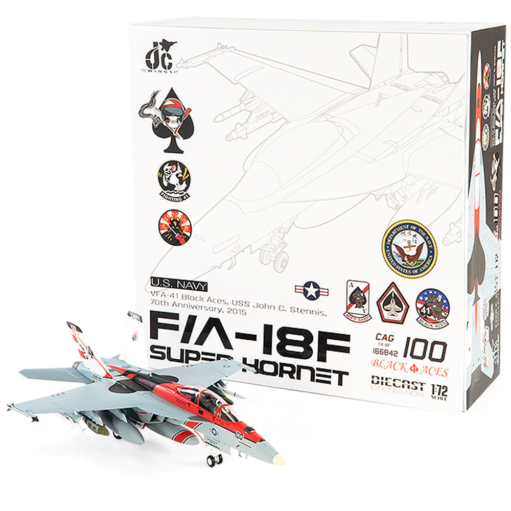 PRE-ORDER Boeing F/A-18F Super Hornet U.S. NAVY VFA-41 Black Aces 70th Anniversary Diecast 1:72 Scale Model - JC Wings JCW-72-F18-015