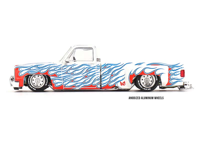 PRE-ORDER Chevrolet Silverado Dually on Fire V2 – White Flames (Kaido House x Mini GT) Diecast 1:64 Scale Model - TSM KHMG157