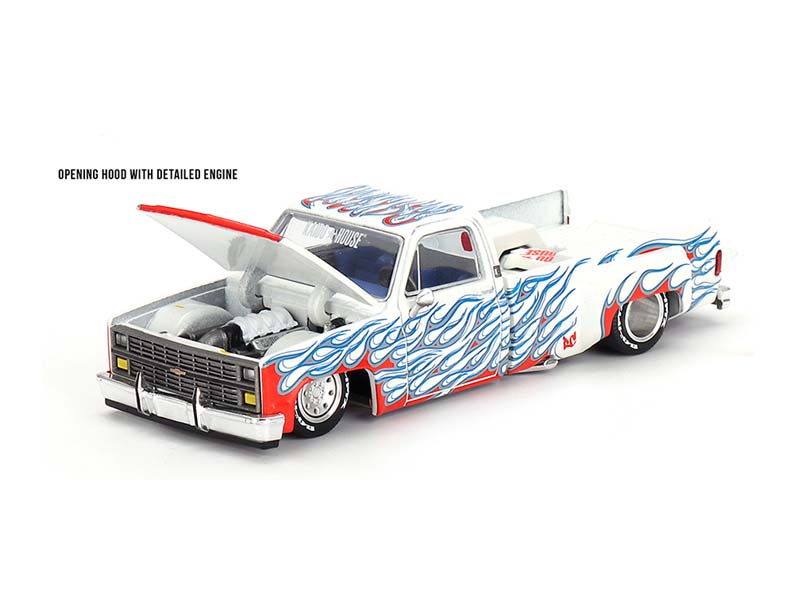 PRE-ORDER Chevrolet Silverado Dually on Fire V2 – White Flames (Kaido House x Mini GT) Diecast 1:64 Scale Model - TSM KHMG157