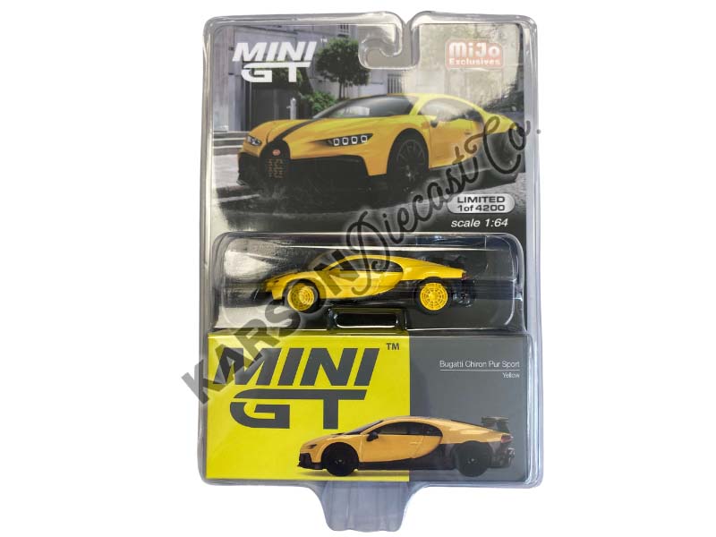 CHASE Bugatti Chiron Pur Sport Yellow (Mini GT) Diecast 1:64 Model - True Scale Miniatures MGT00428