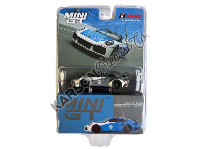 CHASE Porsche 911 Turbo S Safety Car 2023 IMSA Daytona 24 Hours Blue – Mijo Exclusives (Mini GT) Diecast 1:64 Scale Model - TSM MGT00735