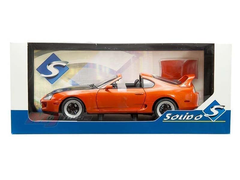 1993 Toyota Supra MK4 (A80) Streetfighter – Orange Metallic w/ Black Hood and Removable Roof Diecast 1:18 Scale Model - Solido S1807605