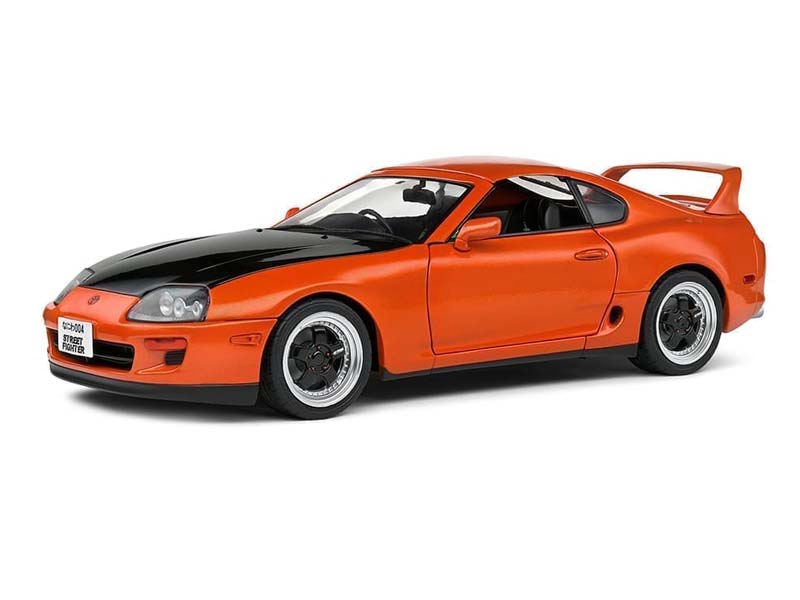 1993 Toyota Supra MK4 (A80) Streetfighter – Orange Metallic w/ Black Hood and Removable Roof Diecast 1:18 Scale Model - Solido S1807605