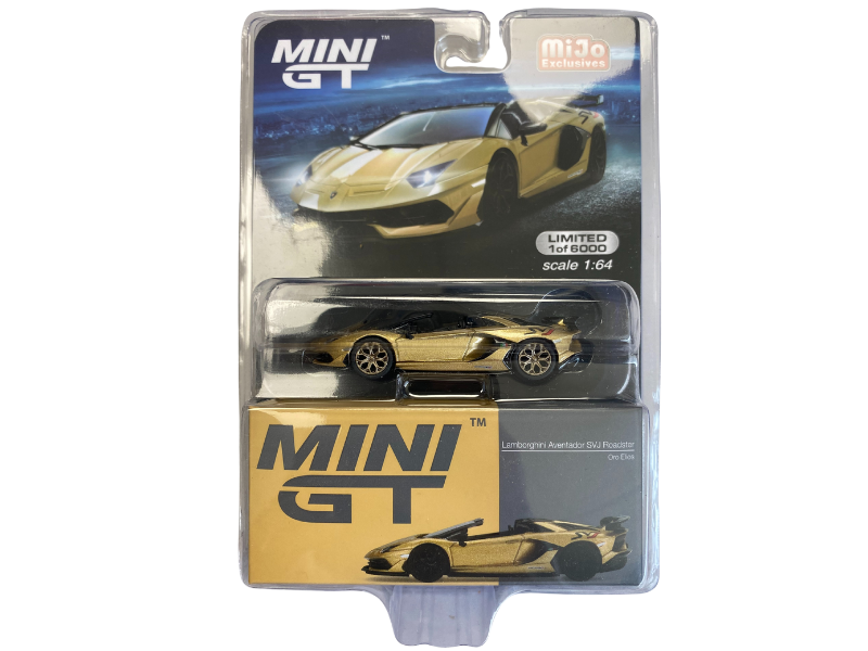 CHASE Lamborghini Aventador SVJ Roadster Oro Elios (Mini GT) Diecast 1:64 Scale Model - True Scale Miniatures MGT00363