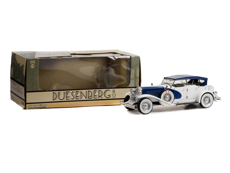 Duesenberg II SJ - White and Blue (Top-Down) Diecast 1:18 Scale Model - Greenlight 13589