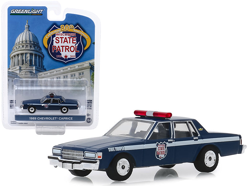 CHASE 1989 Chevrolet Caprice Police - Wisconsin State Patrol 80th (Anniversary Collection Series 9) Diecast 1:64 Scale Model - Greenlight 28000D