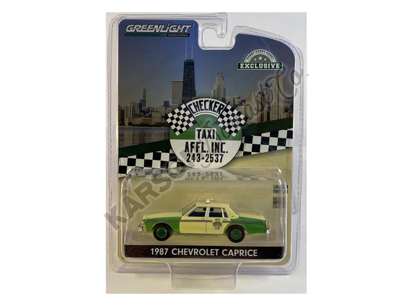 CHASE 1987 Chevrolet Caprice Yellow and Green - Chicago Checker Taxi Affl Inc. (Hobby Exclusive) Diecast 1:64 Model Car - Greenlight 30233