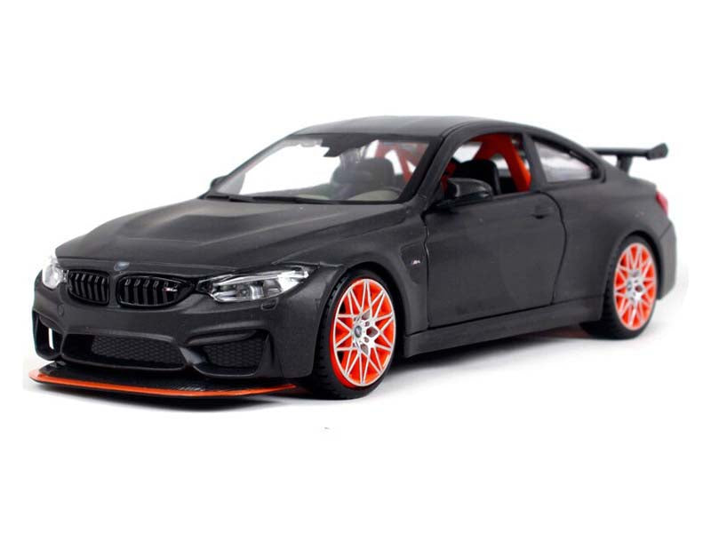 BMW M4 GTS Gray w/ Carbon Top & Orange Wheels Diecast 1:24 Scale Model Car - Maisto 31246GRY