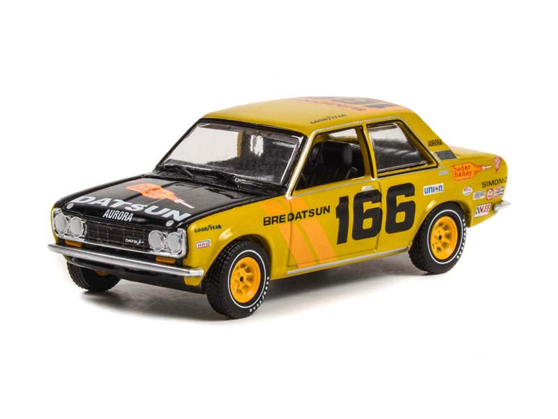 CHASE 1973 Datsun 510 4-Door Sedan - #166 Brock Racing Enterprises BRE (All-Terrain) Series 13 Diecast 1:64 Scale Model Car - Greenlight 35230B