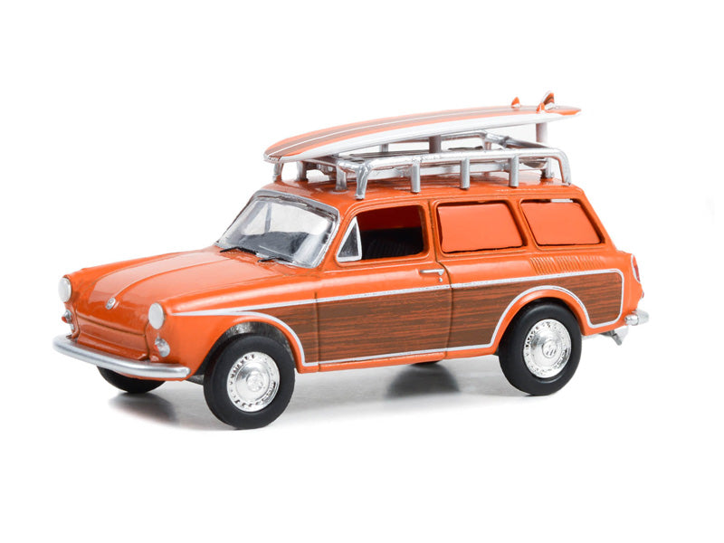 CHASE 1963 Volkswagen Type 3 Panel Van Woody w/ Roof Rack and Surfboard (Club Vee-Dub) Series 16 Diecast 1:64 Scale Model - Greenlight 36070A