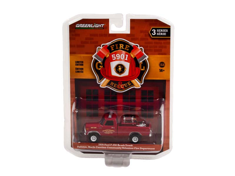 CHASE 1978 Ford F-250 Brush Truck - Fallston Community Fire Department Unit 226 (Fire & Rescue) Series 3 Diecast 1:64 Scale Model - Greenlight 67030C