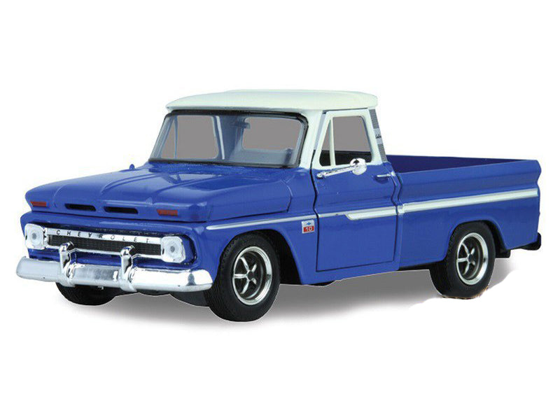 1966 Chevrolet C10 Fleetside Pickup Truck Blue w/ Cream Top 1:24 Diecast Model - Motormax 73355BLCRM