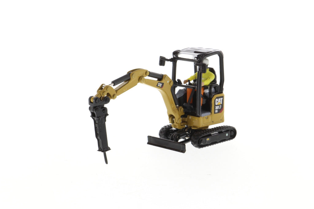 CAT Caterpillar 301.7 CR Mini Hydraulic Excavator (Next Generation) w/ Attachments 1:50 Scale Model - Diecast Masters 85597