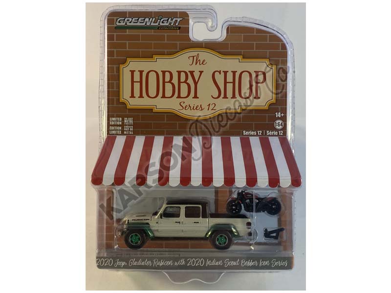 CHASE 2020 Jeep Gladiator Rubicon w/ 2020 Indian Scout (The Hobby Shop) Series 12 Diecast 1:64 Model Car - Greenlight 97120F