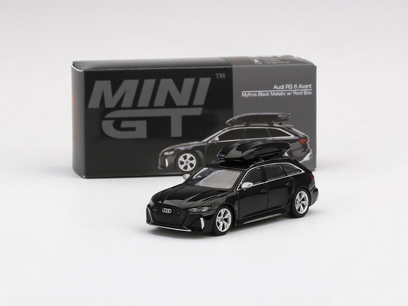 CHASE Audi RS 6 Avant w/ Roof Box - Mythos Black Metallic Limited to 2400 pcs (MINI GT) Diecast 1:64 Model Car - True Scale Miniatures MGT00257