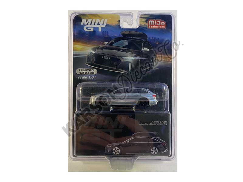 CHASE Audi RS 6 Avant w/ Roof Box - Mythos Black Metallic Limited to 2400 pcs (MINI GT) Diecast 1:64 Model Car - True Scale Miniatures MGT00257