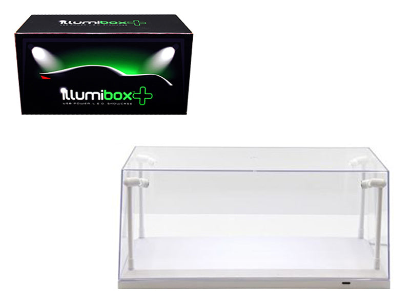 Collectible Display Show Case w/ LED Lights & White Base for 1:24 & 1:18 Models - Illumibox - MJ14005