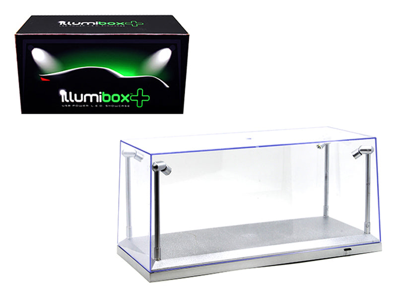 Collectible Display Show Case w/ LED Lights & Silver Base for 1:24 & 1:18 Models - Illumibox - MJ14002